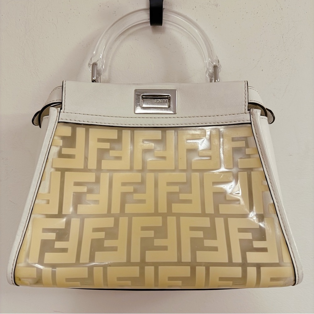 Fendi Limited Edition Mini Peekaboo White Leather PVC FF Zucca Monogram Logo Bag